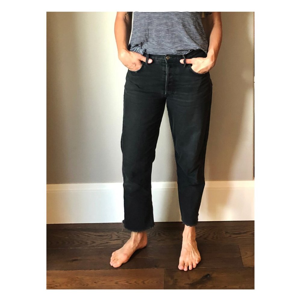 GRLFRND Black Boyfriend Relaxed Fit Raw Edge Denim